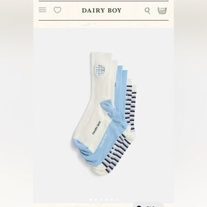 Dairy Boy Women's 3 Pack Blue and White Sock Set Brand New in Box